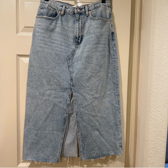 Mango Dresses & Skirts - Mango Blue Denim Midi Skirt with Front Slit Size M
